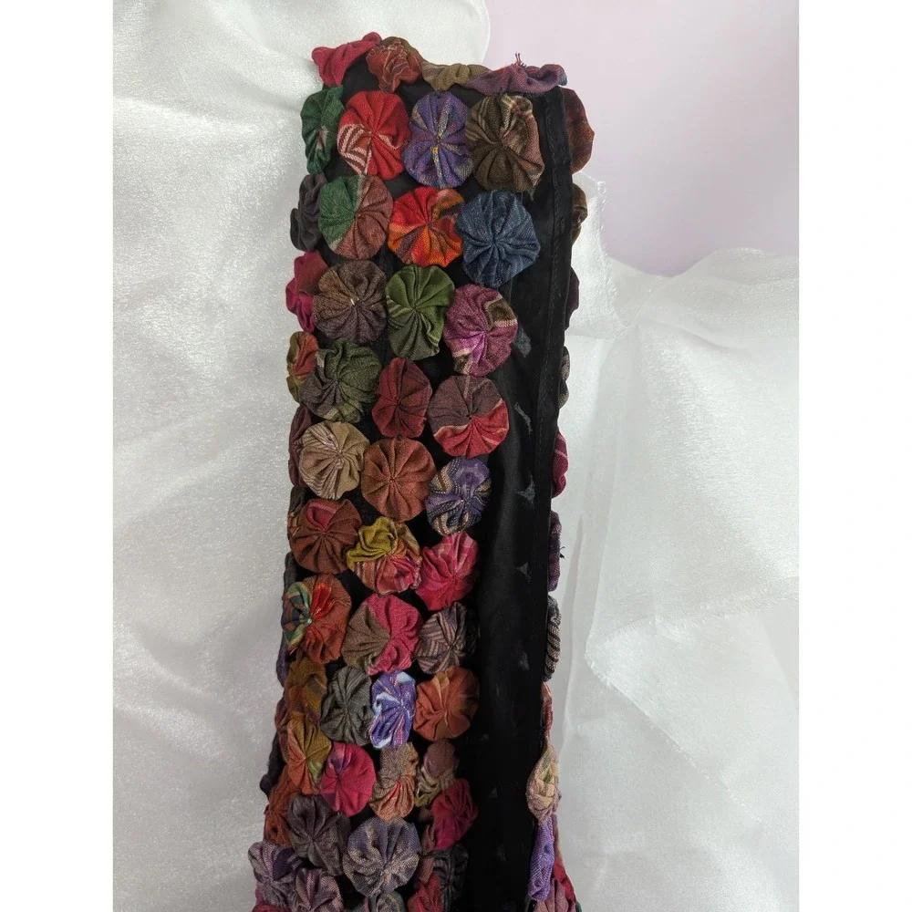 Boho Multicolor Thai Silk yo-yo Floral Hobo‎ Bag Purse Handcrafted Shoulder Bag